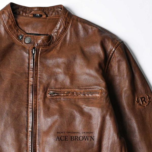 RIDEZ ジャケット ライダース メンズ おしゃれ かっこいい ブランド レザー 革 ACE RLJ110 BROWN【お取り寄せ】_4