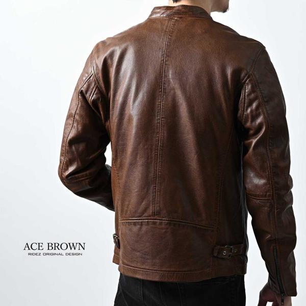 RIDEZ ジャケット ライダース メンズ おしゃれ かっこいい ブランド レザー 革 ACE RLJ110 BROWN【お取り寄せ】_6