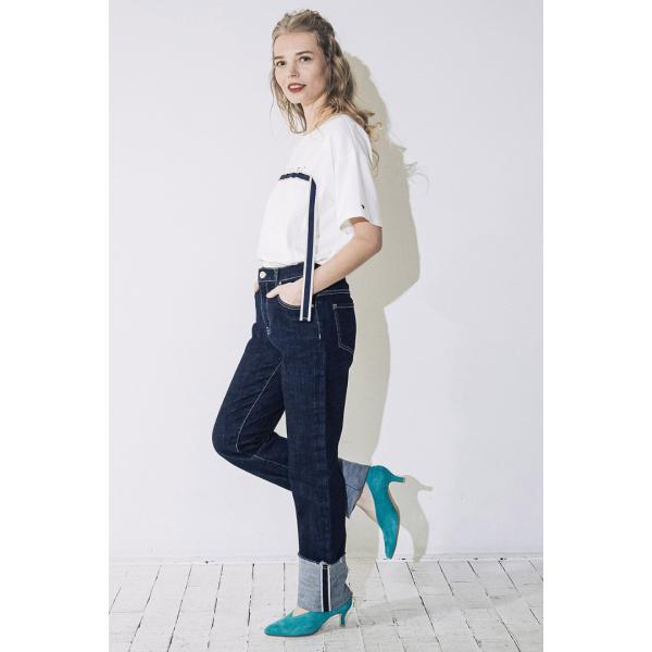 お取り寄せ商品 INDIMARK インディマーク レディース パンツ 折り返し風 デザイン セルビッチ スタンダード ボーイズ フレンド デニム インディゴ WJ139