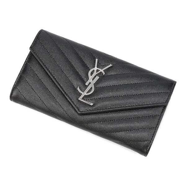 サンローラン 財布 レディース SAINT LAURENT モノグラム ラージフラップウォレット 372264 BOW02 1000 ブラック シルバー金具 長財布