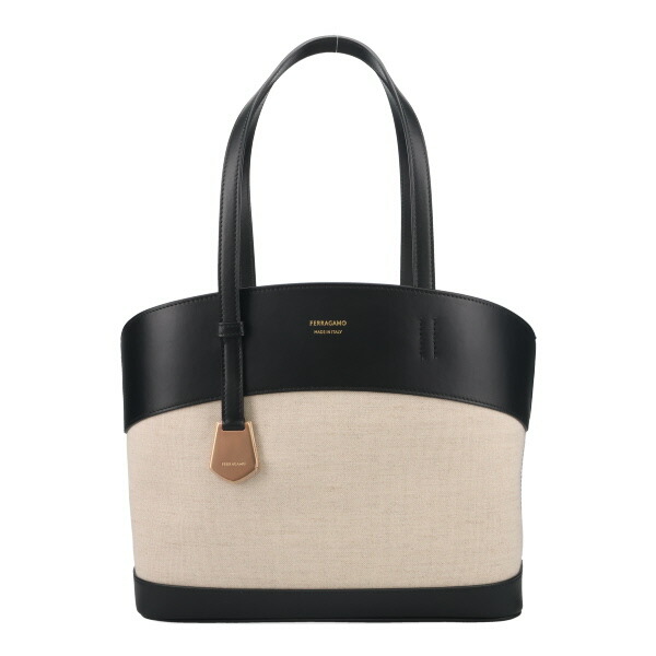 フェラガモ バッグ レディース FERRAGAMO チャームトートM 216797 0149 ナチュラル+ブラック