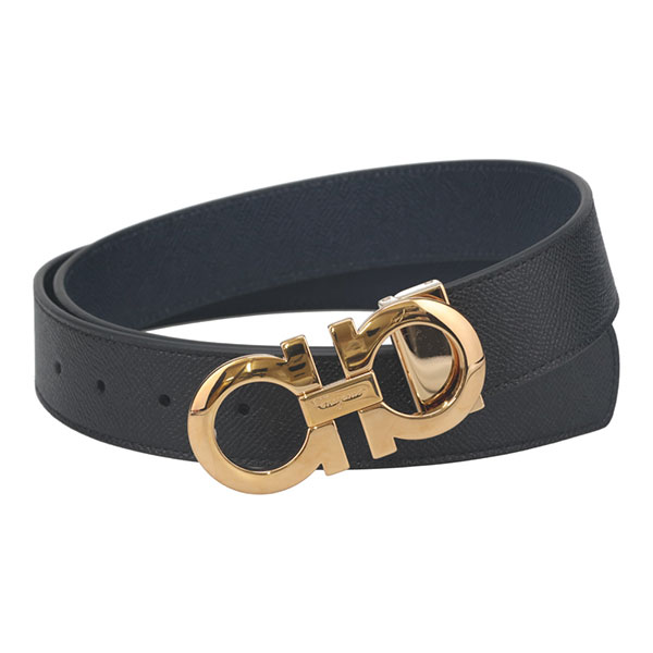 フェラガモ ベルト メンズ FERRAGAMO ガンチーニ 675542 714423 ゴールドバックル ブラック+ネイビー 110cm
