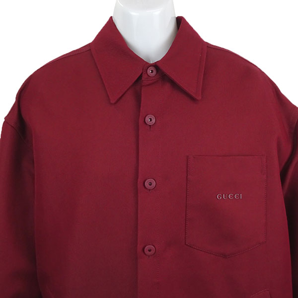 グッチ ギャバジンシャツ メンズ GUCCI 809791 ZASGT 6052 レッド サイズ46 Mサイズ相当