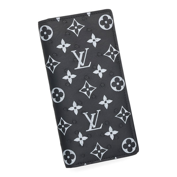 ルイヴィトン 財布 メンズ LOUIS VUITTON オーストリッチレザー ポルトフォイユブラザ ブラック N87683