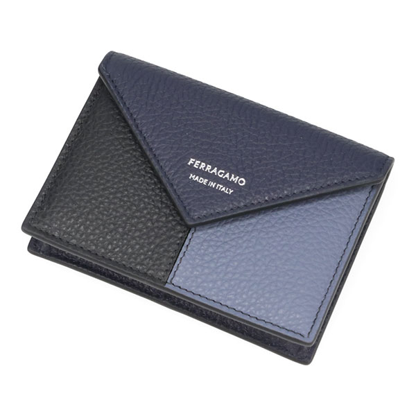 フェラガモ 名刺入れ メンズ FERRAGAMO カラーブロック 661682 785634 ミッドナイト+ブラック+グラファイト カードケース_1