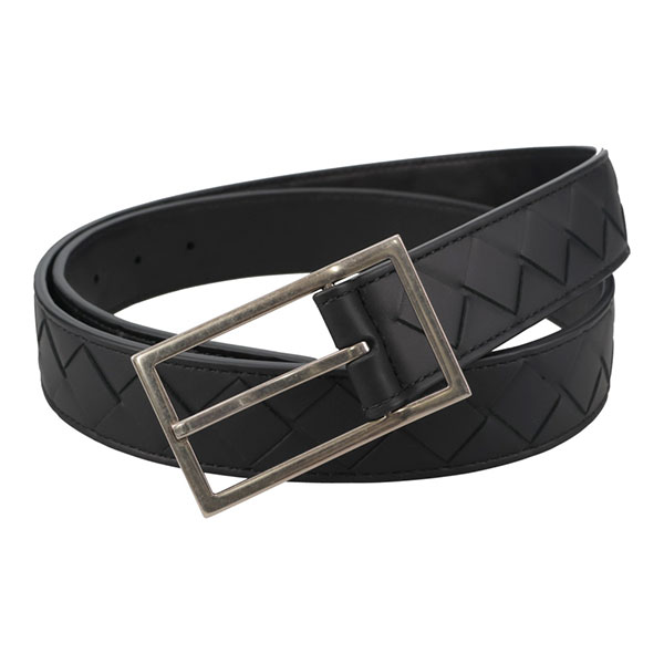 ボッテガヴェネタ ベルト メンズ BOTTEGA VENETA 620223 VCPQ4 8803 ブラック シルバーバックル サイズ100cm