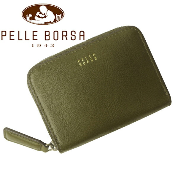 ペレボルサ 財布 レディース PELLE BORSA バーク ラウンドミニ財布 4834 KK カーキ