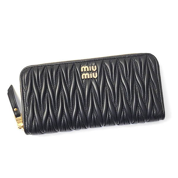 ミュウミュウ 財布 レディース MIUMIU マテラッセ ジップアラウンド長財布 5ML506 2FPP F0002 ブラック