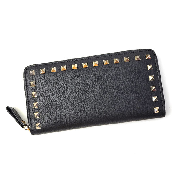 ヴァレンティノ 財布 VALENTINO ロックスタッズ グレインカーフスキン ジップウォレット  1W2P0645 VSH 0NO ブラック