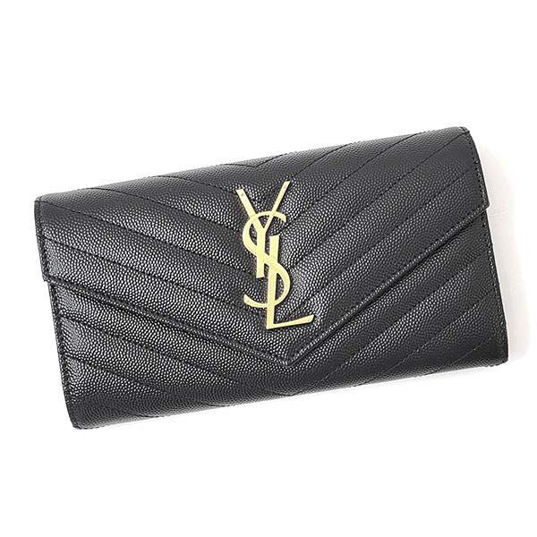 サンローラン 財布 レディース Saint Laurent paris モノグラム 372264 BOW01 1000 ブラック+ゴールド金具