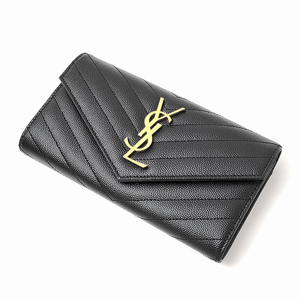 サンローラン 財布 レディース Saint Laurent paris モノグラム 372264 BOW01 1000 ブラック+ゴールド金具 長財布_1