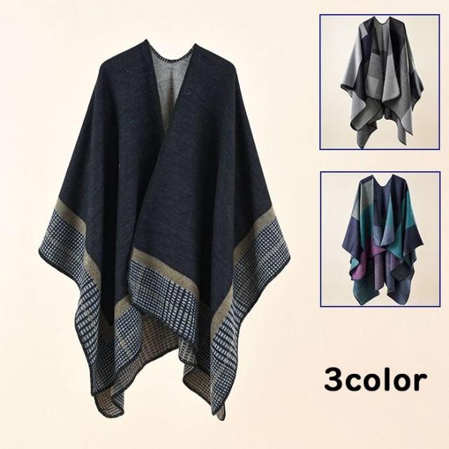 ポンチョ ポレロ ストール レディース 大判 ショール トップス 秋冬 ニット ケープコート チェック 防寒着 大判ストール ケープ アウター