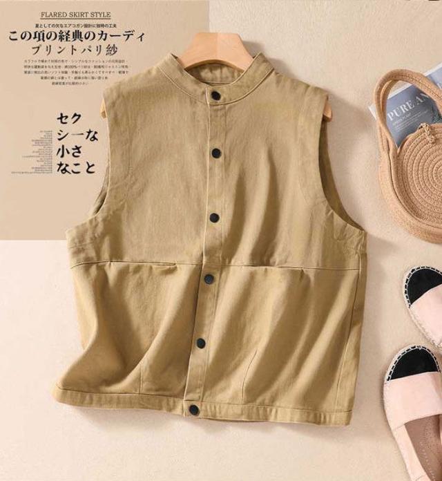 ベスト ジレ レディース ノースリーブ 綿 トップス 綿ベスト ネック 春 秋 夏 レイヤード風 大人可愛い ナチュラル 体型カバー 涼しい 着痩せ おしゃれ 送料無料 春夏 大きいサイズ サマーベスト サマー きれいめ カジュアル_3