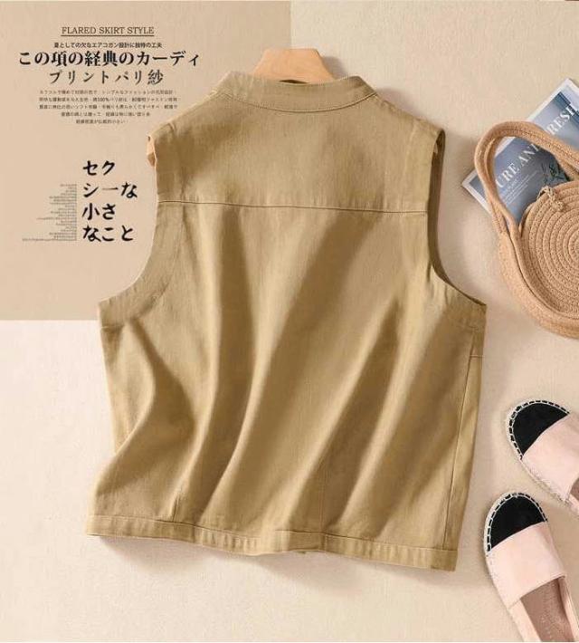 ベスト ジレ レディース ノースリーブ 綿 トップス 綿ベスト ネック 春 秋 夏 レイヤード風 大人可愛い ナチュラル 体型カバー 涼しい 着痩せ おしゃれ 送料無料 春夏 大きいサイズ サマーベスト サマー きれいめ カジュアル_4