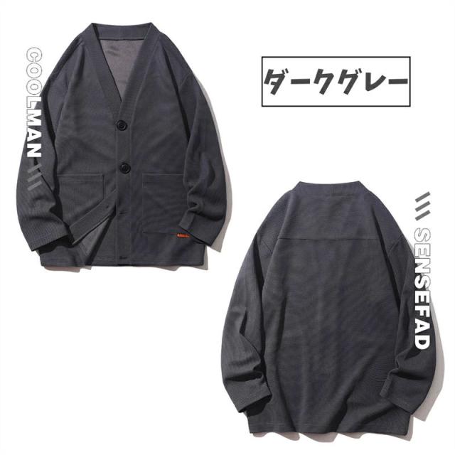カーディガン メンズ 前開き ライトアウター ワッフル ジャケット 羽織り 無地 レイヤード パーカー 大きいサイズ コーデ 薄手 メンズカーディガン 秋物 春コーデ ビジネス 学生 ポケット付き 送料無料 ブラック 黒白 春夏秋冬 オールシーズ