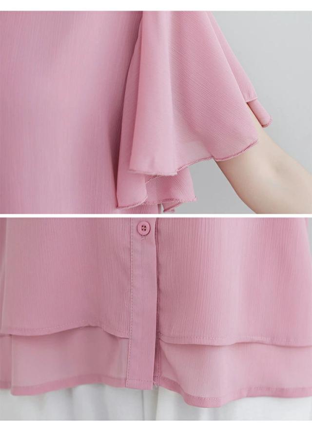 レディース トップス ブラウス ラッフルスリーブ フリル袖 シフォン スタンドカラー 透け感 薄手 シャツ 涼しい 可愛い きれいめ 仕事 通勤ビジネス おしゃれ シンプル ゆったり 体型カバー 半袖 半そで 丸首 春 夏 大人_19