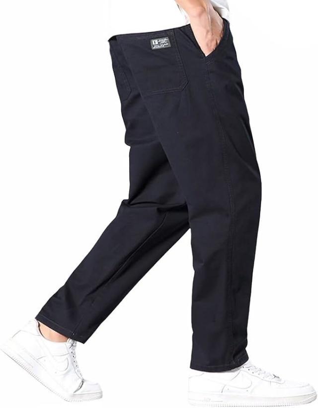 チノパン メンズ 大きいサイズ XS-4XL ファスナー付き前開き ウエストゴム ズボン パンツ リラックス ボトムス 綿 調整紐 ゆったり ずぼん かっこいい 無地 薄手 おしゃれ_6