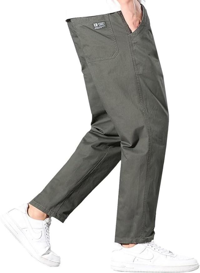 チノパン メンズ 大きいサイズ XS-4XL ファスナー付き前開き ウエストゴム ズボン パンツ リラックス ボトムス 綿 調整紐 ゆったり ずぼん かっこいい 無地 薄手 おしゃれ_7
