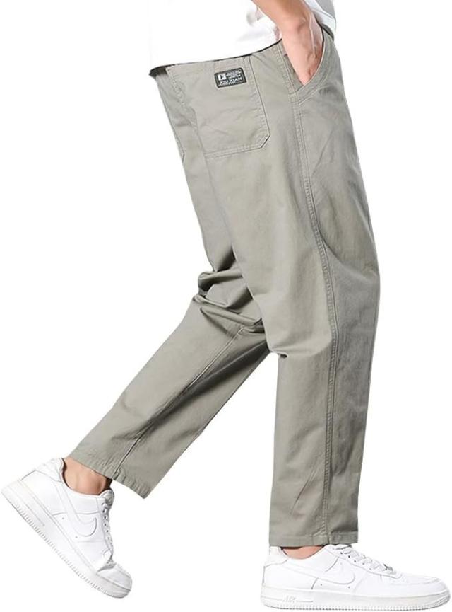 チノパン メンズ 大きいサイズ XS-4XL ファスナー付き前開き ウエストゴム ズボン パンツ リラックス ボトムス 綿 調整紐 ゆったり ずぼん かっこいい 無地 薄手 おしゃれ_8