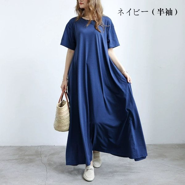 汗しみない マキシワンピース UVカット 吸水加工×撥水加工 コットン100％ 汗しみないウエアシリーズ 半袖 袖なし_16