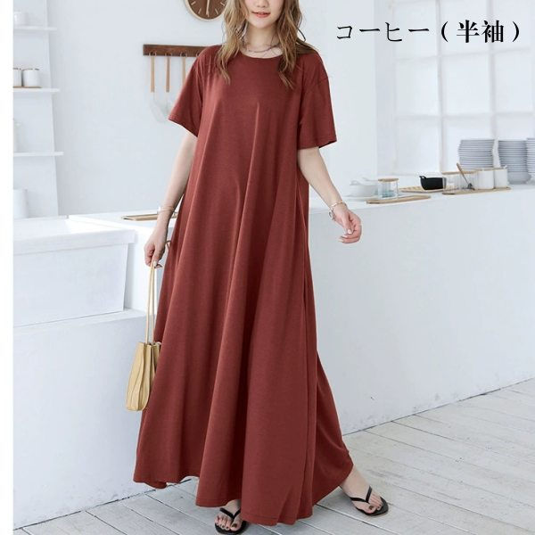 汗しみない マキシワンピース UVカット 吸水加工×撥水加工 コットン100％ 汗しみないウエアシリーズ 半袖 袖なし_18