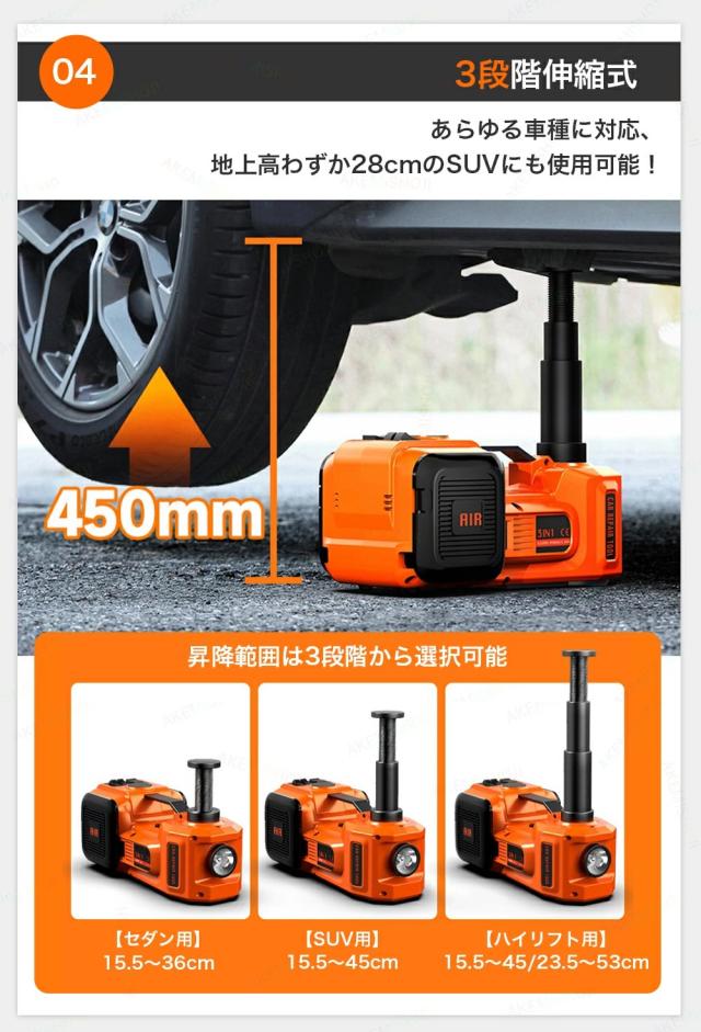 電動ジャッキ 5t 12v 自動車ジャッキ タイヤ交換用 自動車ジャッキ