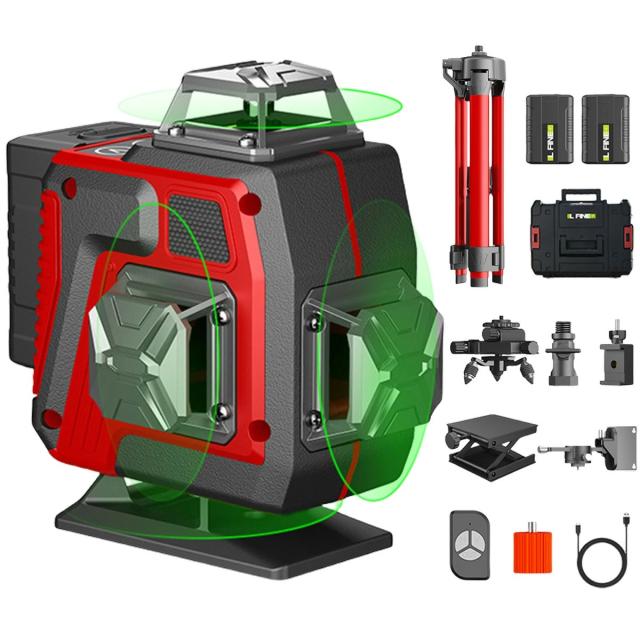 レーザー墨出し器 グリーン レーザー 水平器 16ライン 4x360°グリーンレーザー墨出し器 フルライン 高輝度 25メートル作業範囲 レーザーレベル 自動補正 受光器対応 リモコン付き 360°回転台 屋内屋外兼用 バッテリー2個 屋外可視 屋内屋外兼用