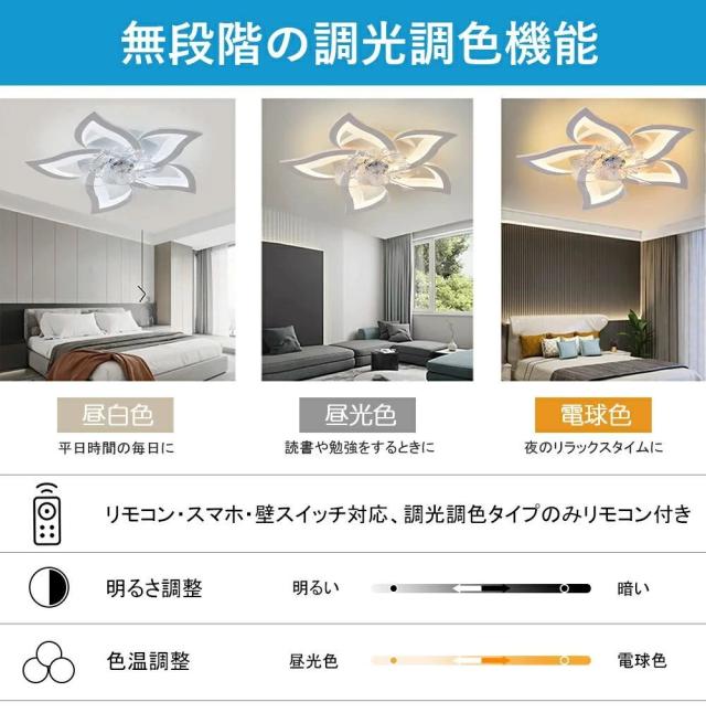 シーリングファンライト 薄型 70cm 調光調色 サーキュレーター リモコン シーリングファン LED APP控制 扇風機付き 10畳 12畳
