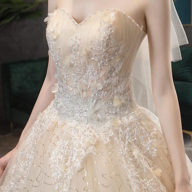 ウエディングドレス 高級 オフショルダー 天使 上品 Aライン キラキラ ドレス 結婚式 花嫁ドレス 披露宴 お嬢様 パーティードレス パーティードレス ワンピース wedding dress 演奏会 司会者 発表会_5