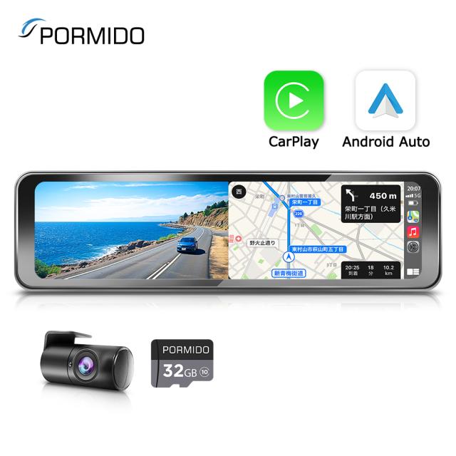 ドライブレコーダー ミラー型 carplay android auto ズーム デジタルインナーミラー WDR GPS 駐車監視 FHD 1080P 高画質 リアカメラ 11インチ 電波干渉対策 ミラー型ドライブレコーダー スマホ連動 後付け FM送信 車載bluetooth 1年保証 PORMIDO PRD63C