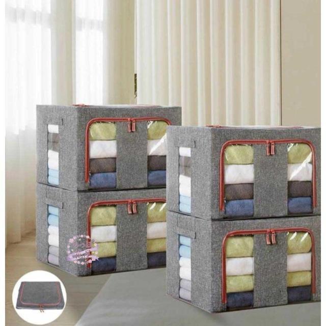 4個セット 収納ボックス 頑丈 フタ付き 窓付き 幅50 奥行40 高さ34cm 収納ケース収納 66L 蓋付き 前開きクローゼット 押入れ 防塵防湿 整理整頓 衣替え 積み重ね