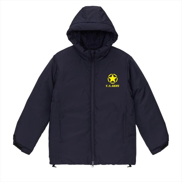 オール・ベーシックス フェイクダウンジャケット 中綿 フード付き U.S.ARMY ロゴプリント シームレス 中綿ジャケット パデッドジャケット アウター アメカジ ミリタリー メンズ レディース ユニセックス