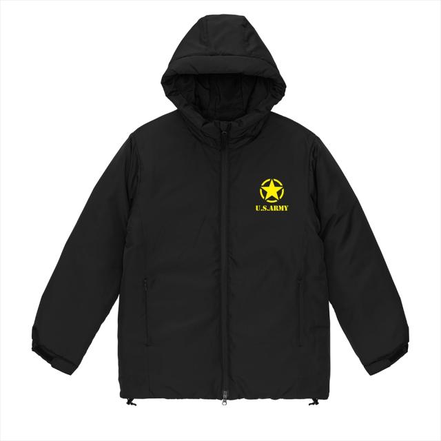 オール・ベーシックス フェイクダウンジャケット 中綿 フード付き U.S.ARMY ロゴプリント シームレス 中綿ジャケット パデッドジャケット アウター アメカジ ミリタリー メンズ レディース ユニセックス