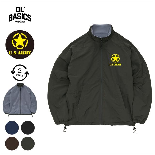 オール・ベーシックス トラックジャケット リバーシブル 2WAY U.S.ARMY ロゴプリント ナイロン フリース トレーニングジャケット ナイロンジャケット ウインドブレーカー フリースジャケット アウター ブルゾン アメカジ メンズ レディース ユニセックス