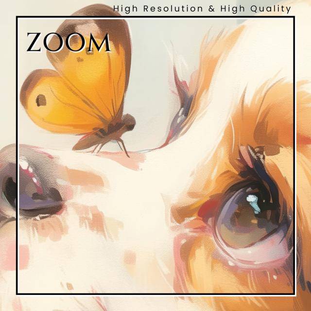 【蝶犬戯舞 - アメリカンコッカースパニエル犬の子犬 No.7】春・蝶・子犬・アートポスター・犬の絵・犬の絵画・犬のイラスト