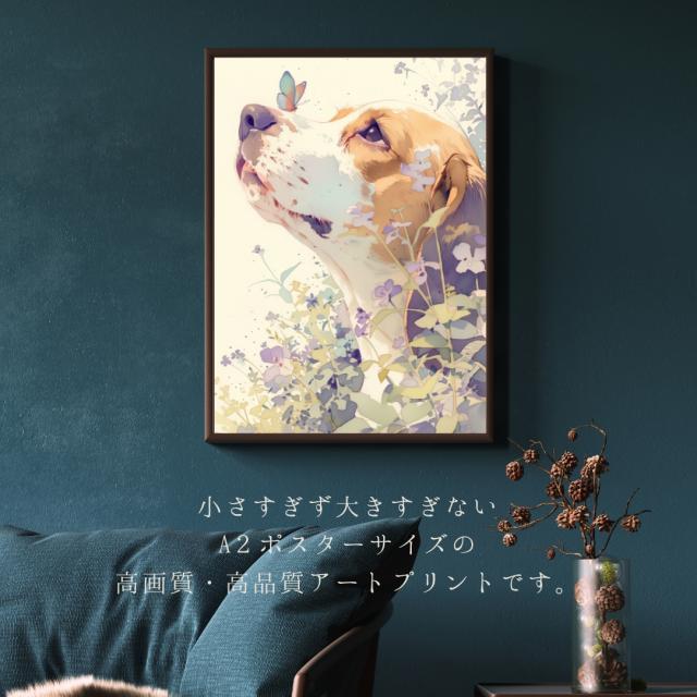 【蝶犬戯舞 - ビーグル犬の子犬 No.1】春・蝶・子犬・アートポスター・犬の絵・犬の絵画・犬のイラスト_2