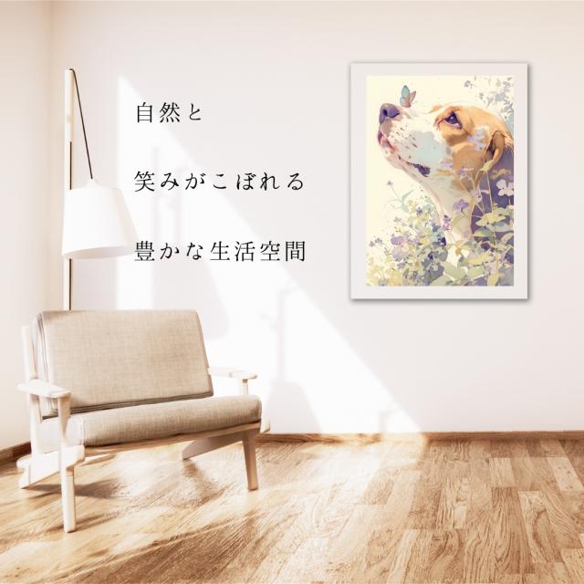 【蝶犬戯舞 - ビーグル犬の子犬 No.1】春・蝶・子犬・アートポスター・犬の絵・犬の絵画・犬のイラスト_4