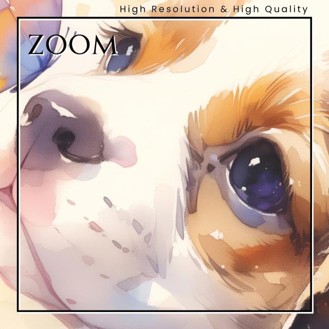 【蝶犬戯舞 - ビーグル犬の子犬 No.6】春・蝶・子犬・アートポスター・犬の絵・犬の絵画・犬のイラスト