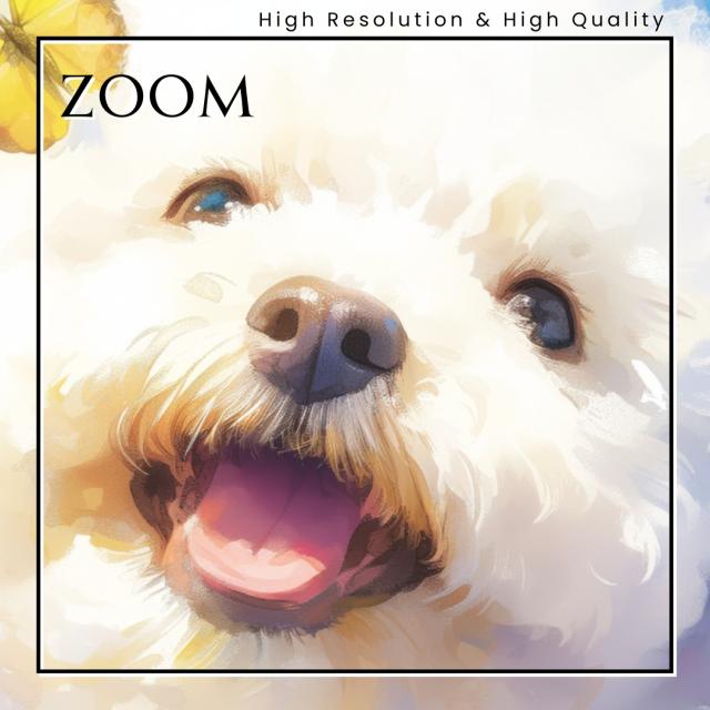 【蝶犬戯舞 - ビションフリーゼ犬の子犬 No.2】春・蝶・子犬・アートポスター・犬の絵・犬の絵画・犬のイラスト