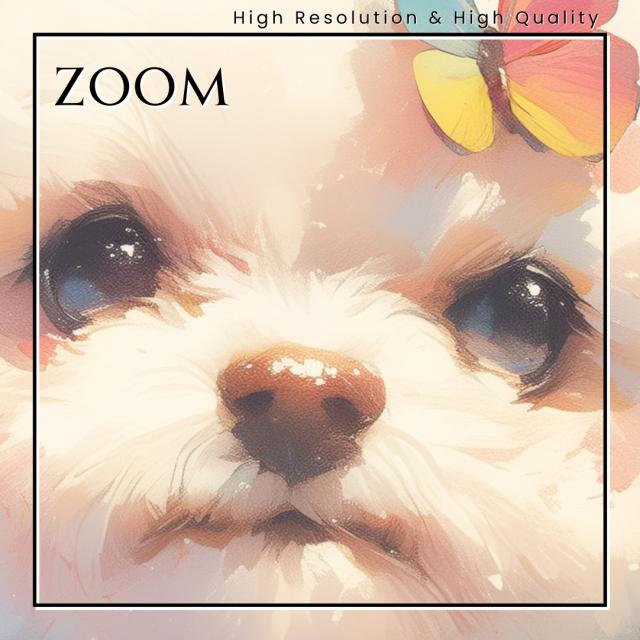 【蝶犬戯舞 - ビションフリーゼ犬の子犬 No.3】春・蝶・子犬・アートポスター・犬の絵・犬の絵画・犬のイラスト