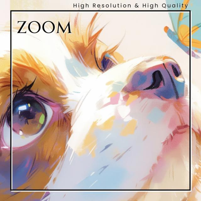 【蝶犬戯舞 - キャバリアキングチャールズスパニエル犬の子犬 No.2】春・蝶・子犬・アートポスター・犬の絵・犬の絵画・犬のイラスト