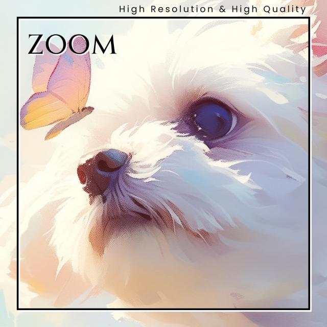 【蝶犬戯舞 - チワマル犬の子犬 No.5】春・蝶・子犬・アートポスター・犬の絵・犬の絵画・犬のイラスト