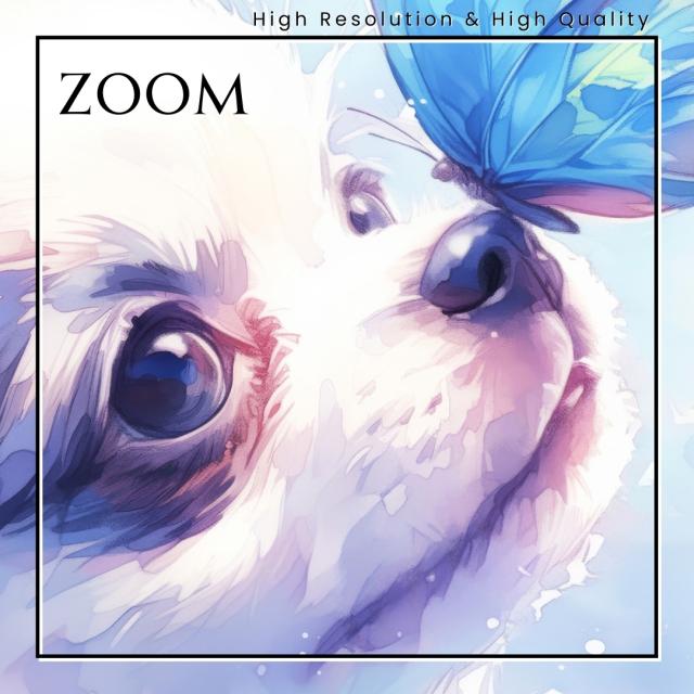 【蝶犬戯舞 - チワプー犬の子犬 No.1】春・蝶・子犬・アートポスター・犬の絵・犬の絵画・犬のイラスト
