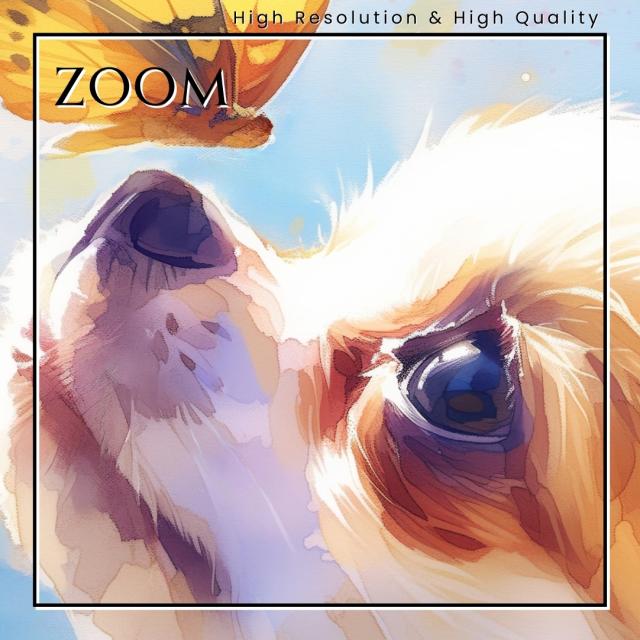 【蝶犬戯舞 - チワプー犬の子犬 No.2】春・蝶・子犬・アートポスター・犬の絵・犬の絵画・犬のイラスト