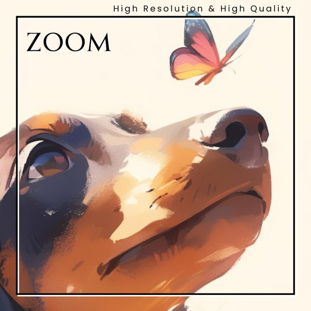 【蝶犬戯舞 - ダックスフンド犬の子犬 No.6】春・蝶・子犬・アートポスター・犬の絵・犬の絵画・犬のイラスト