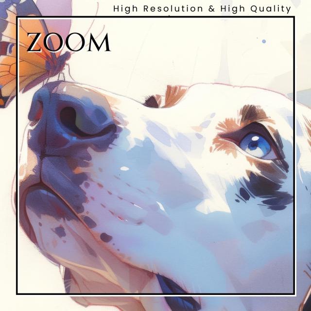 【蝶犬戯舞 - ダルメシアン犬の子犬 No.3】春・蝶・子犬・アートポスター・犬の絵・犬の絵画・犬のイラスト