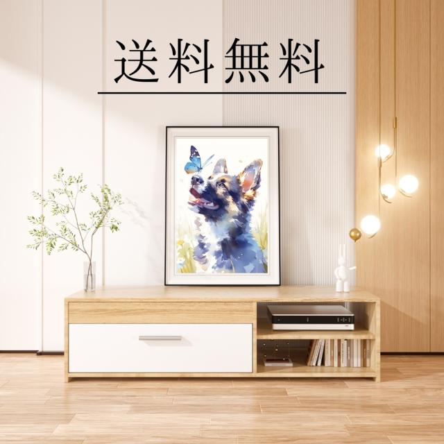 【蝶犬戯舞 - ジャーマンシェパード犬の子犬 No.1】春・蝶・子犬・アートポスター・犬の絵・犬の絵画・犬のイラスト_3