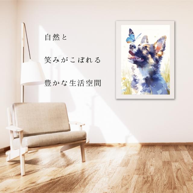 【蝶犬戯舞 - ジャーマンシェパード犬の子犬 No.1】春・蝶・子犬・アートポスター・犬の絵・犬の絵画・犬のイラスト_4