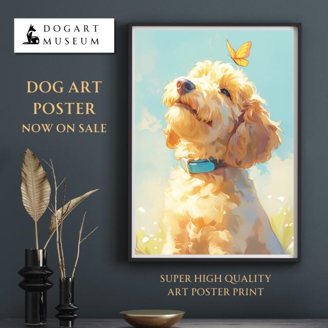 【蝶犬戯舞 - ゴールデンドゥードル犬の子犬 No.4】春・蝶・子犬・アートポスター・犬の絵・犬の絵画・犬のイラスト_1