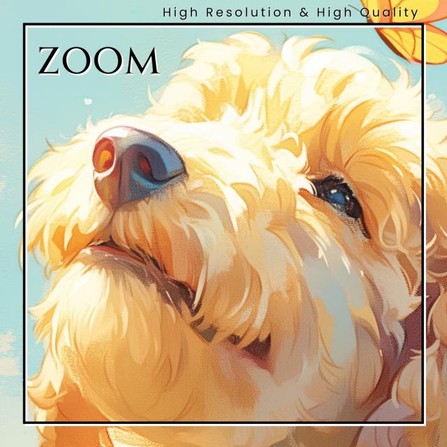 【蝶犬戯舞 - ゴールデンドゥードル犬の子犬 No.4】春・蝶・子犬・アートポスター・犬の絵・犬の絵画・犬のイラスト